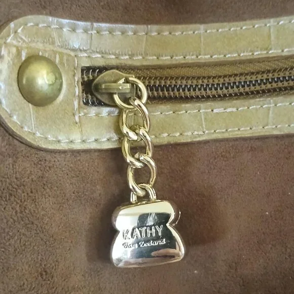 Vintage Y2K brown suede gold bling rhinestone Kathy Van Zeeland purse